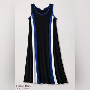 Calvin Klein Black, Blue, and White Maxi Dress